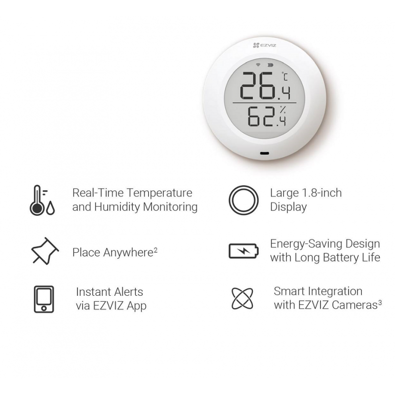 EZVIZ T51C Temperature & Humidity Sensor, Digital display, Wi-Fi, Smart  Home